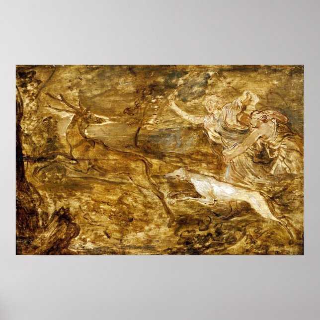 Poster Van Dyck - Deux Nymphes Chasse Au Cerf (Devant)