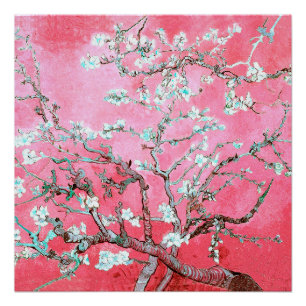 Poster Van Gogh Almond Blossoms rose bleu