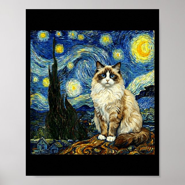 Poster Van Gogh Art Starry Night - Funny Ragdoll Cat Arti (Devant)