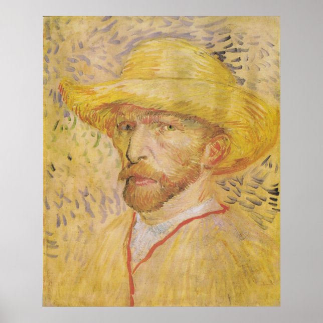 Poster van Gogh - Autoportrait avec Casquette de paille ( (Devant)