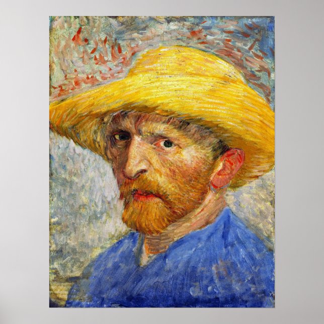 Poster Van Gogh - Autoportrait Avec Casquette Paille 1887 (Devant)