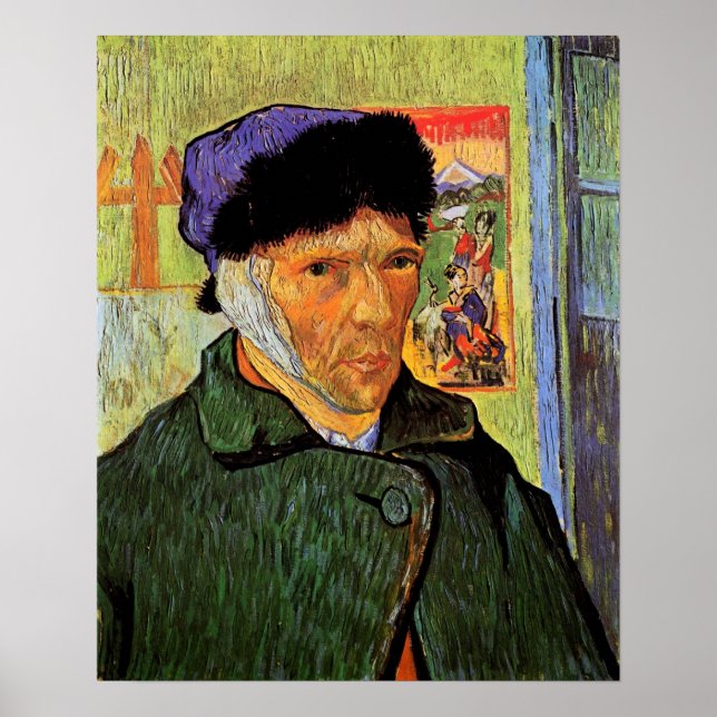Poster Van Gogh ; Autoportrait avec l'oreille coupée (Devant)