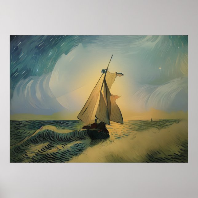 Poster Van Gogh Bateau marin dans l'océan (Devant)