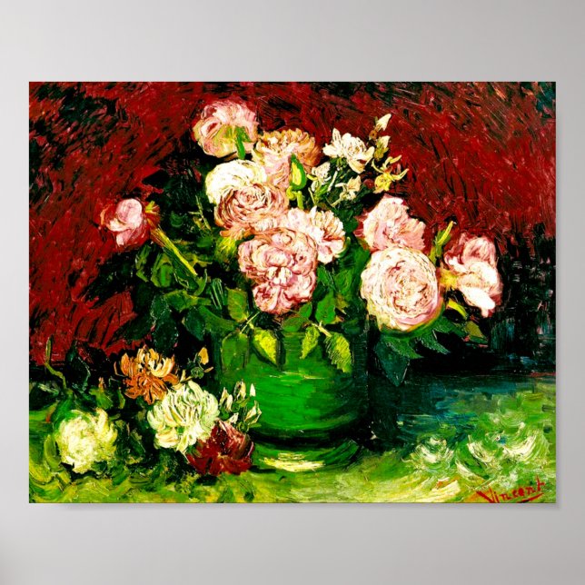 Poster Van Gogh Bowl avec Peonies et Roses (Devant)
