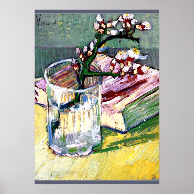 Poster Van Gogh - Branche d'amande florissante avec un li (Devant)