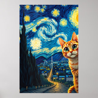 Poster van Gogh Cat Art
