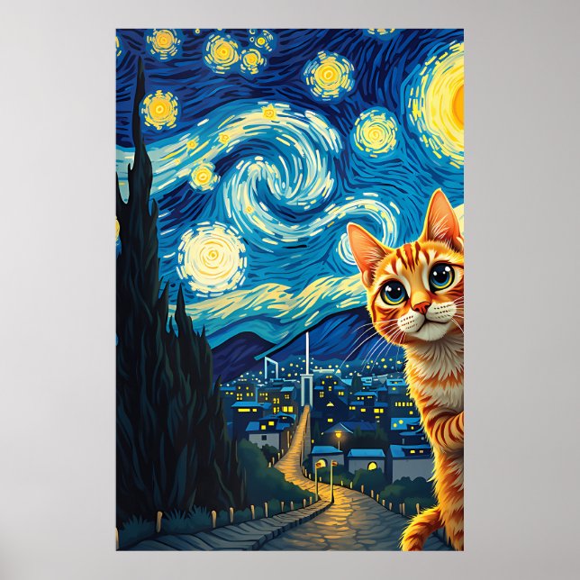 Poster van Gogh Cat Art (Devant)