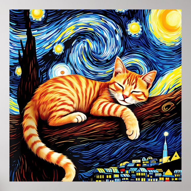 Poster van Gogh Cat Art (Devant)