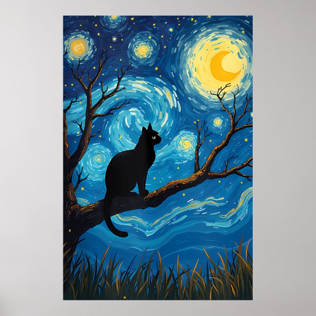 Poster van Gogh Cat Art (Devant)