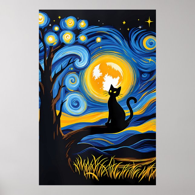 Poster van Gogh Cat Art (Devant)