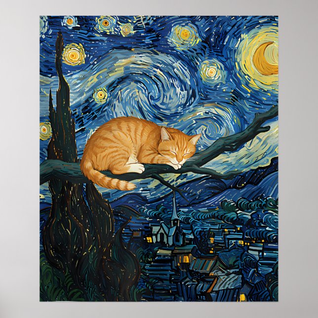 Poster van Gogh Cat Art (Devant)