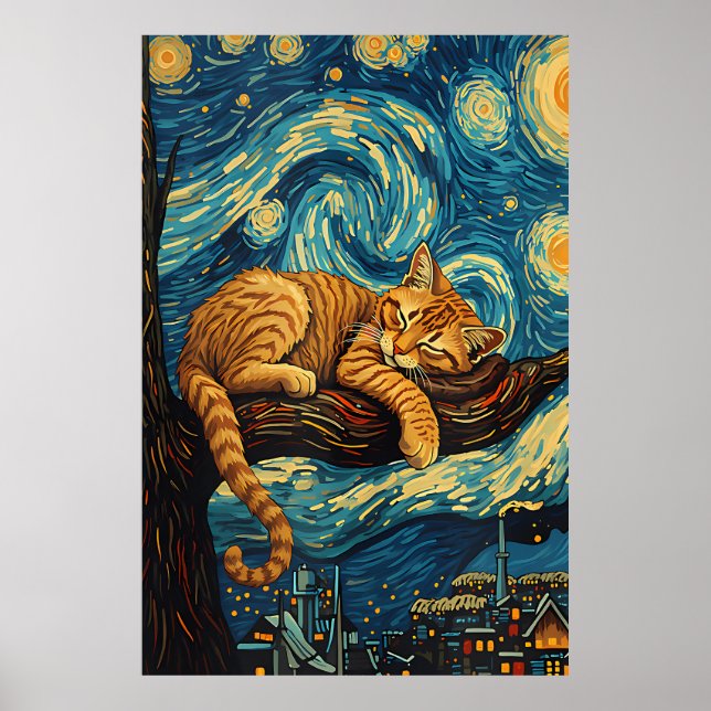Poster van Gogh Cat Art (Devant)
