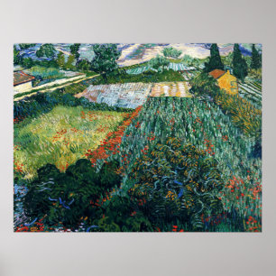 Poster Van Gogh - Champ avec des pavois