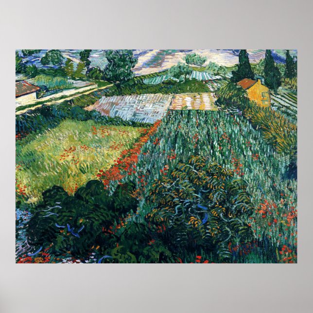 Poster Van Gogh - Champ avec des pavois (Devant)