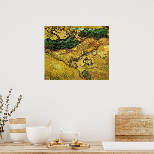 Poster Van Gogh - Champ avec deux lapins (Cuisine)