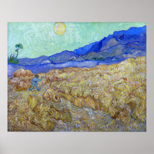 Poster Van Gogh - Champ de blé avec un moissonneur