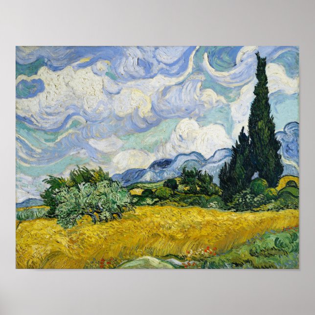 Poster Van Gogh Champ de blé Cyprès Peinture (Devant)