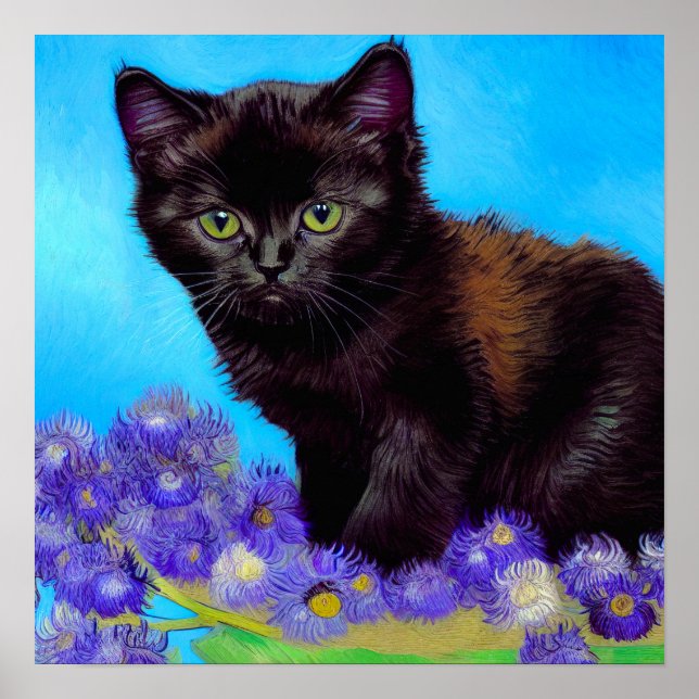 Poster Van Gogh Chat et fleurs (Devant)