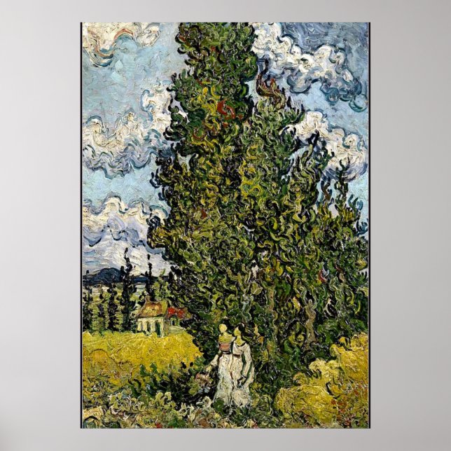 Poster Van Gogh - Cyprès avec deux femmes (Devant)
