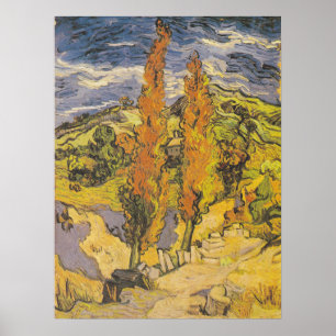 Poster Van Gogh Deux Peupliers - Art de la nature jaune v