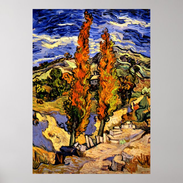 Poster Van Gogh - Deux peupliers sur une colline - 1889 (Devant)