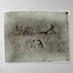 Poster Van Gogh - Esquisses de poussettes paysannes avec 