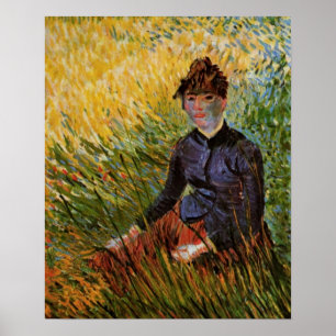 Poster Van Gogh; Femme assise dans l'herbe, Art fin vinta