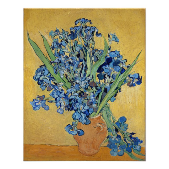 Poster Van Gogh Irises Vase Blue Flowers Bouquet Art (Devant)