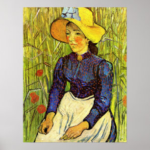 Poster Van Gogh, Jeune paysanne avec Casquette de paille