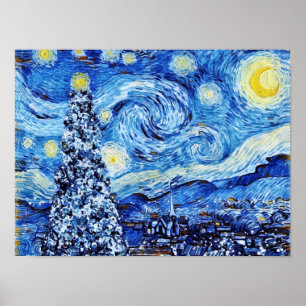 Poster Van Gogh - La Nuit étoilée - Pos de Noël blancs