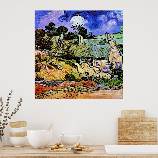 Poster Van Gogh - Maisons aux toits de chaume (Cuisine)