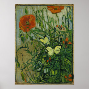 Poster Van Gogh - Papillons Et Poppies