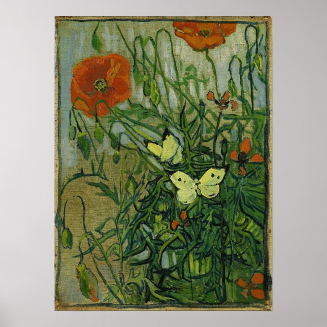 Poster Van Gogh - Papillons Et Poppies (Devant)
