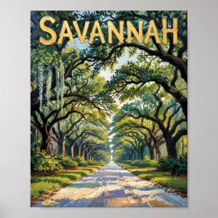 Poster Van Gogh Retro Savannah Georgia Oak Avenue Travel