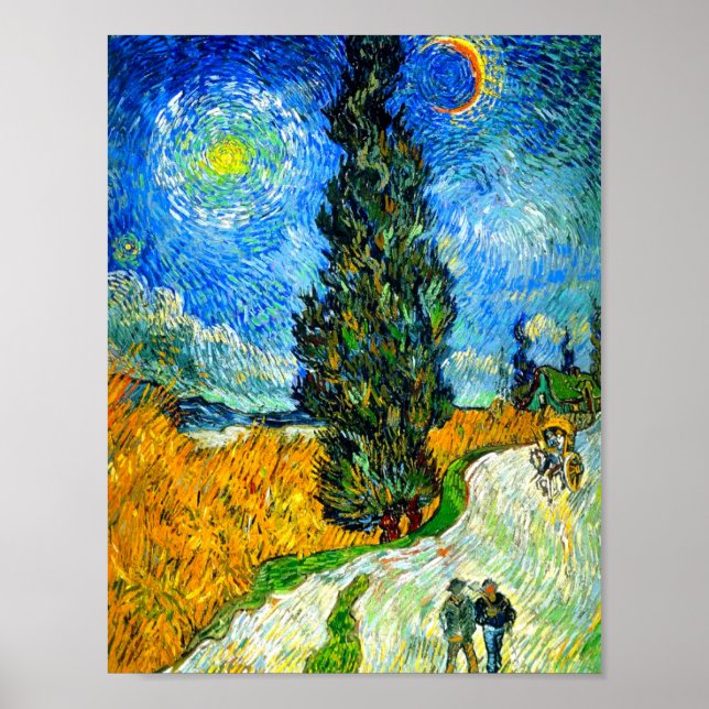 Poster Van Gogh Road avec Cypress et Star (Devant)