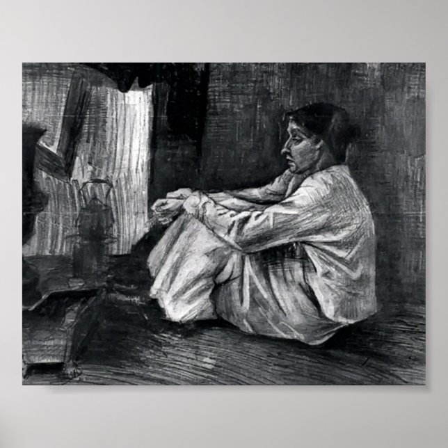 Poster Van Gogh - Sien avec Cigar assis sur le sol (Devant)