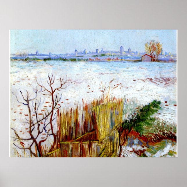 Poster Van Gogh-Snowy Paysage avec Arles (Devant)