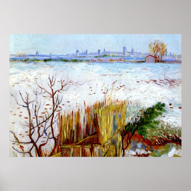 Poster Van Gogh-Snowy Paysage avec Arles en Arrière - pla (Devant)