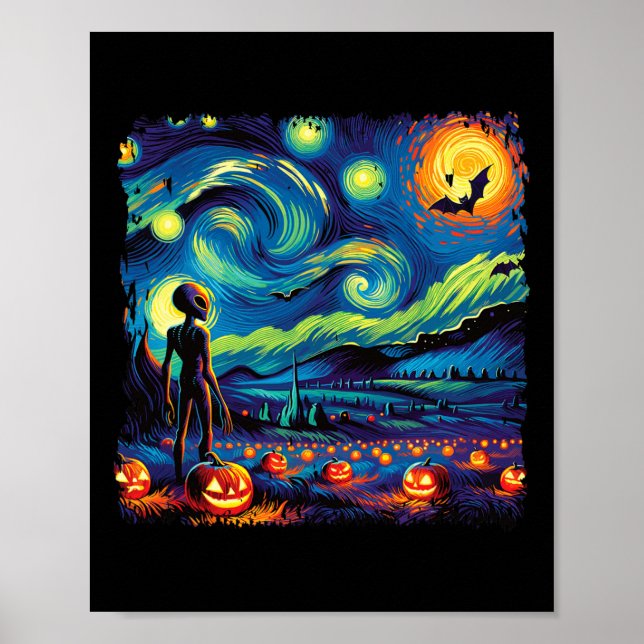Poster Van Gogh Starry Alien de nuit Homme Halloween Pum  (Devant)