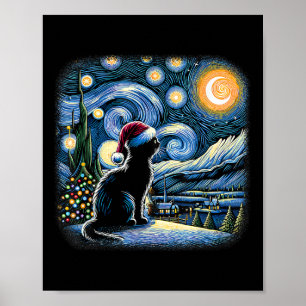 Poster Van Gogh Starry Chat de nuit Funny Chat noir Chris
