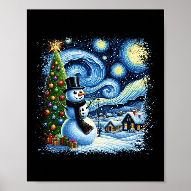 Poster Van Gogh Starry Nuit de Noël Snowman Snowman Nigh (Devant)