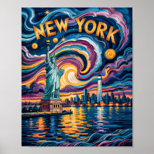 Poster Van Gogh Starry Nuit New York Liberty Travel