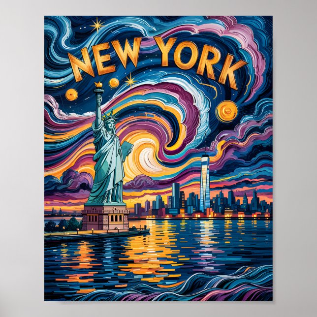 Poster Van Gogh Starry Nuit New York Liberty Travel (Devant)
