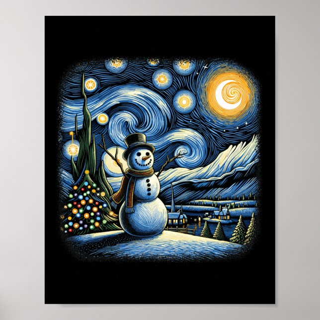 Poster Van Gogh Starry Nuit Noël Snowman hiver Sno (Devant)