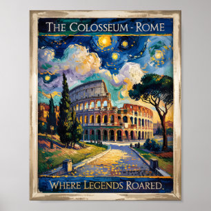 Poster Van Gogh Starry Nuit Rome Italie Colisée Voyage