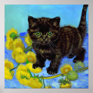 Poster Van Gogh Style Chat avec tournesol