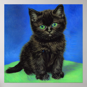 Poster Van Gogh Style Kitten noir