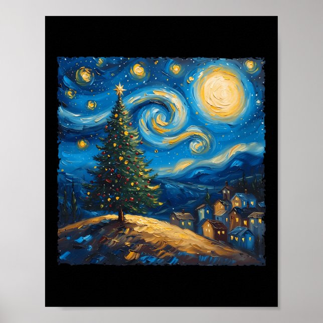 Poster Van Gogh Style La nuit étoilée Vil Arbre de Noël (Devant)