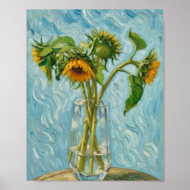 Poster Van Gogh Sunflowers in a Glass Vase (Devant)