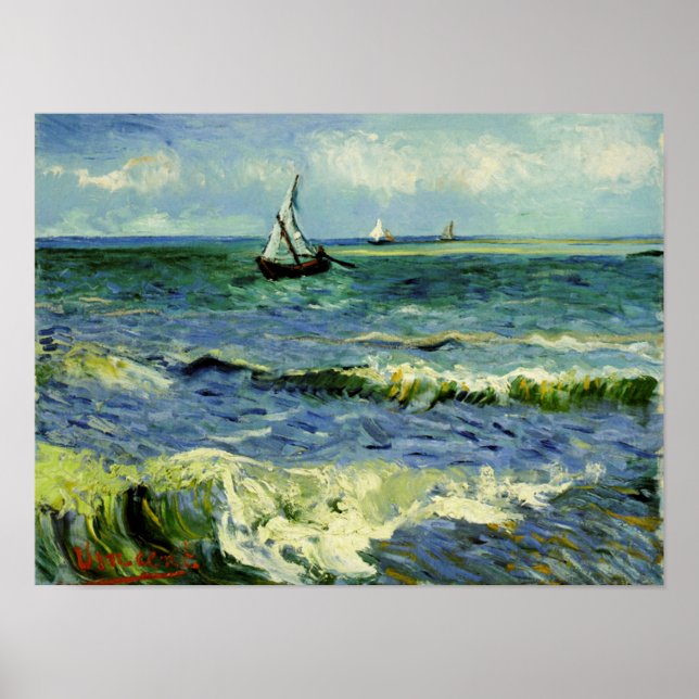 Poster Van Gogh - Un bateau de pêche en mer (Devant)